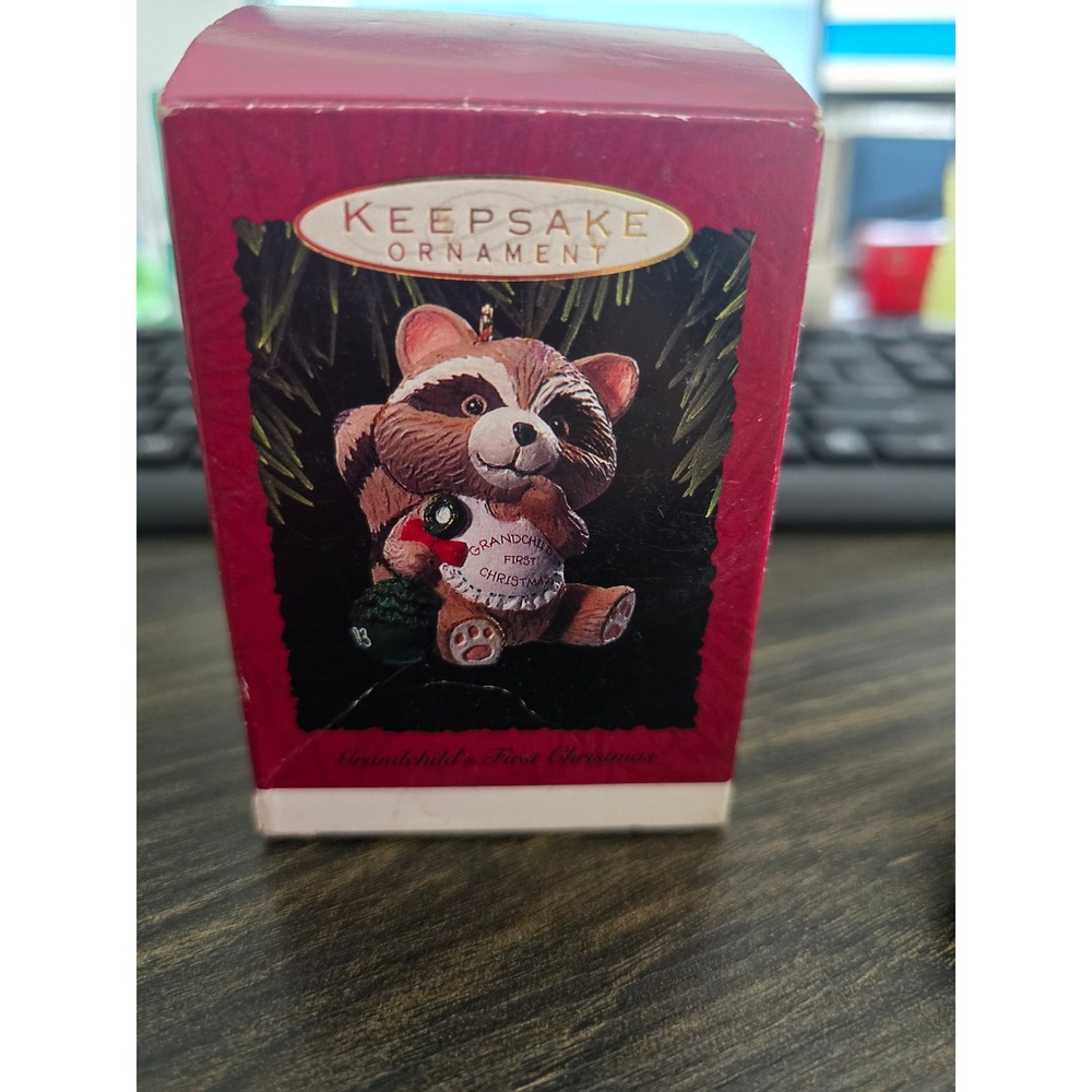 Hallmark Keepsake Ornament 1993 Grandchilds First Christmas Raccoon Vintage Box